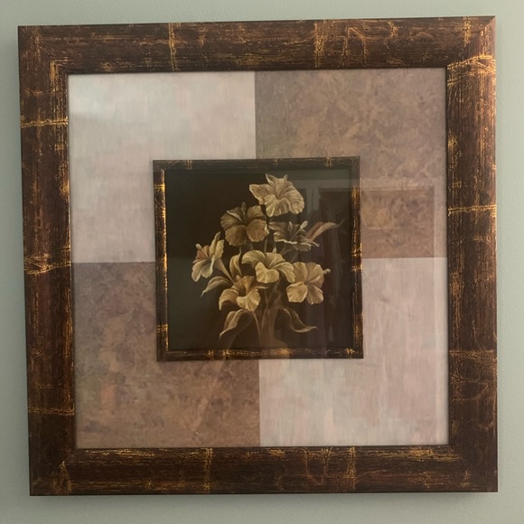 Vintage floral print in bronze frame - Picture 2 of 7
